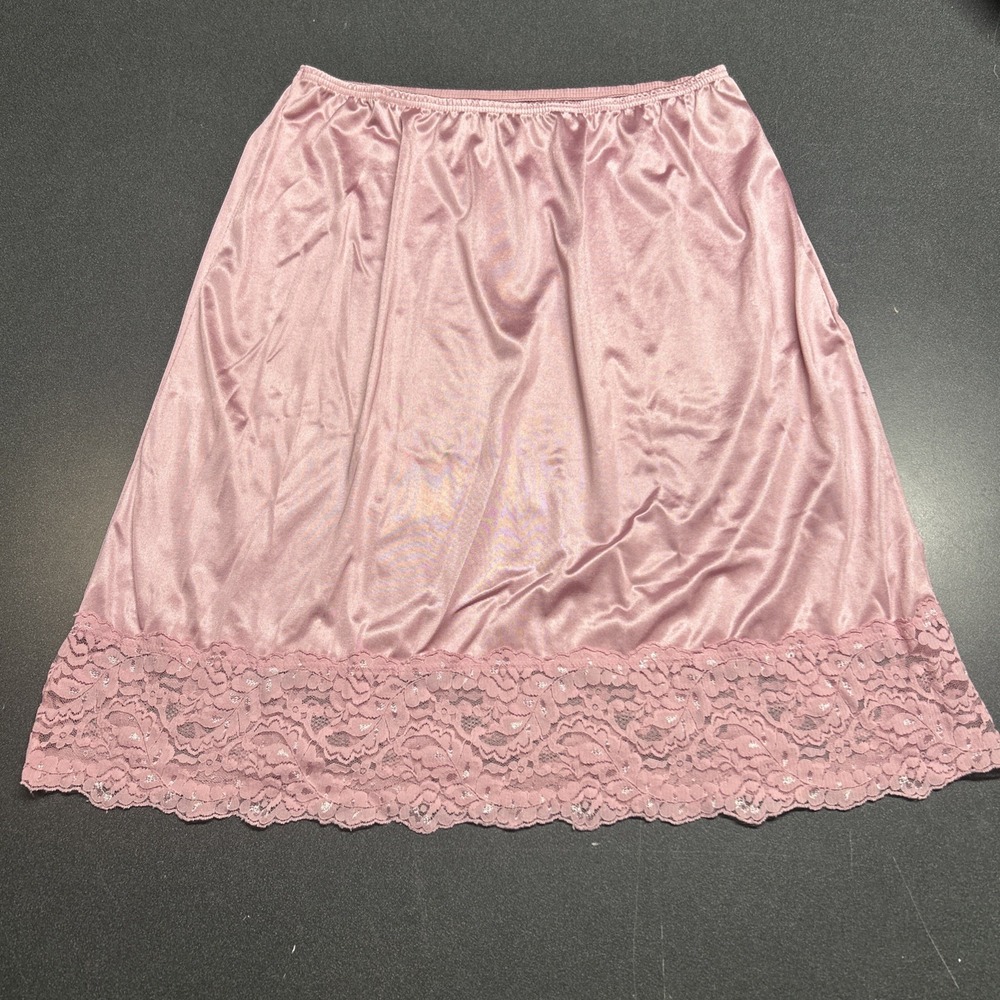 Vintage 1980s Pink Half Slip Lace Hem Made USA Lingerie Size L Coquette